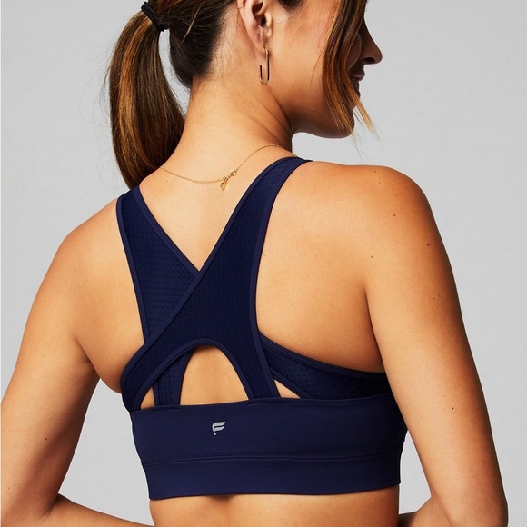 Fabletics Mesh Breathable Medium Impact Sports Bra Deep Navy Blue Size Medium - Picture 2 of 4